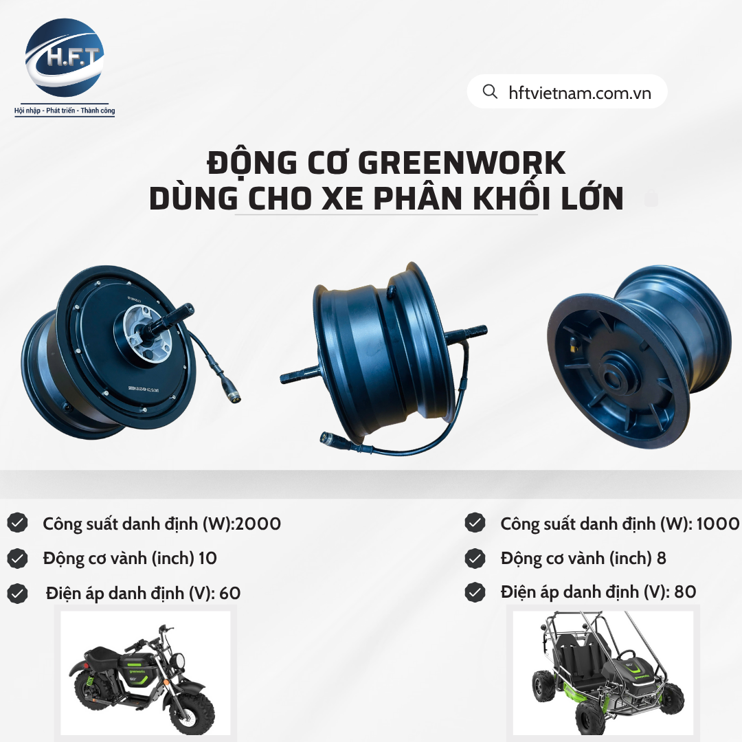 Động cơ điện trợ lực Greenwork dùng cho xe phân khối lớn.